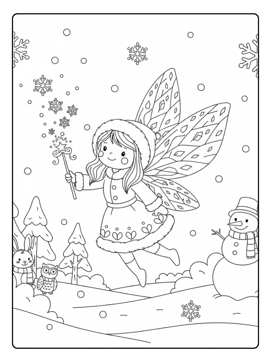 Cute Fairy Coloring Pages – Winter Fairy