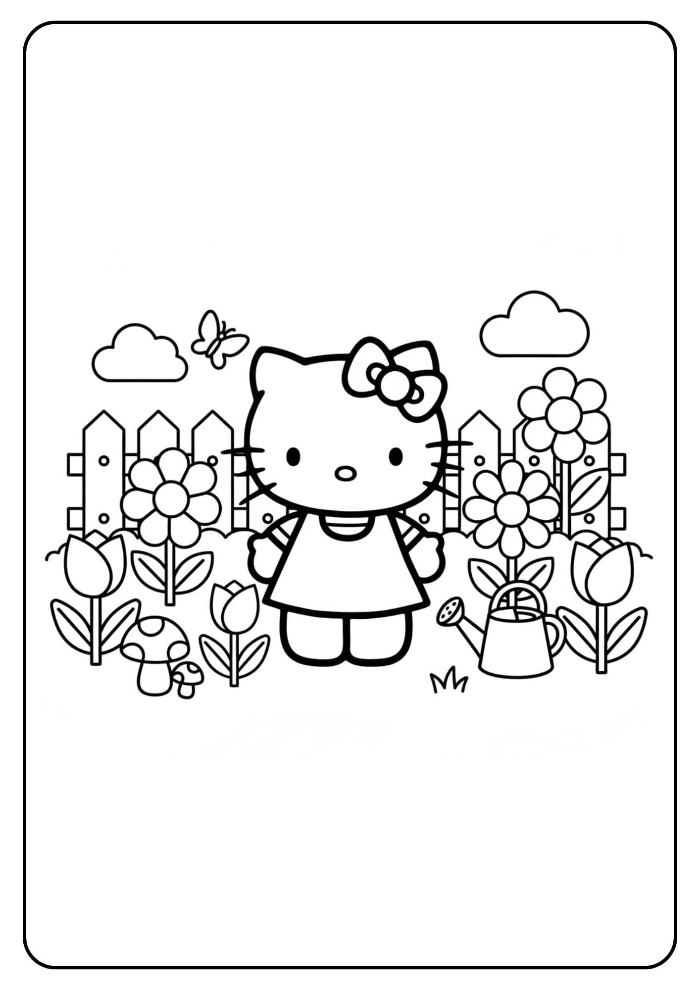 Cute Hello Kitty Coloring Page Garden
