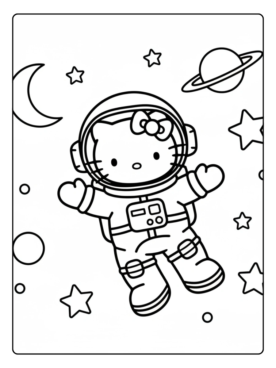 Cute Hello Kitty Coloring Page Hello Kitty as an Astronaut