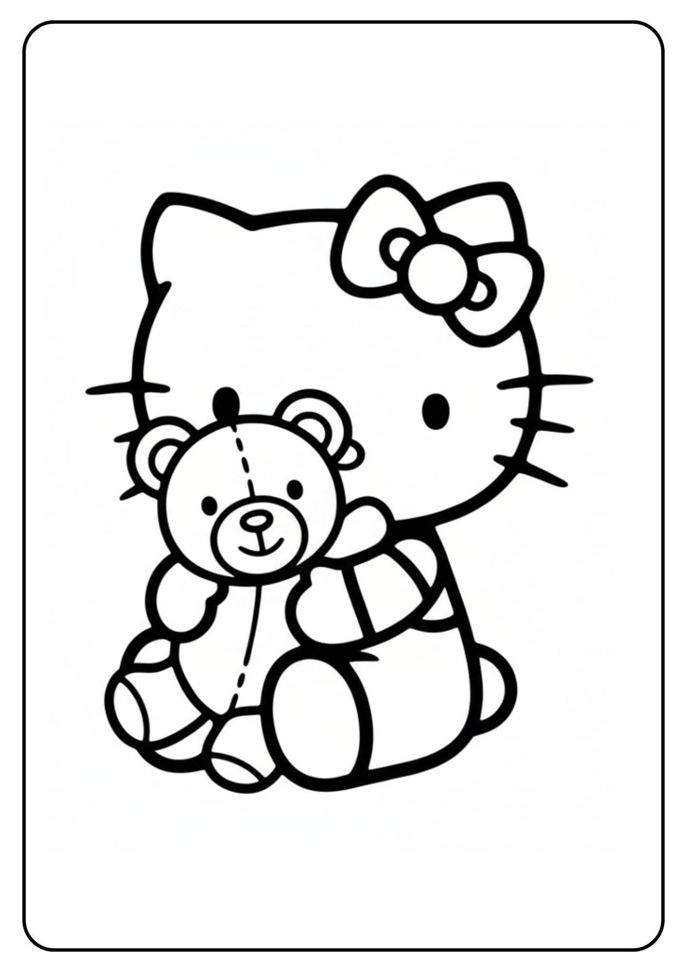 Cute Hello Kitty Coloring Page Teddy Bear