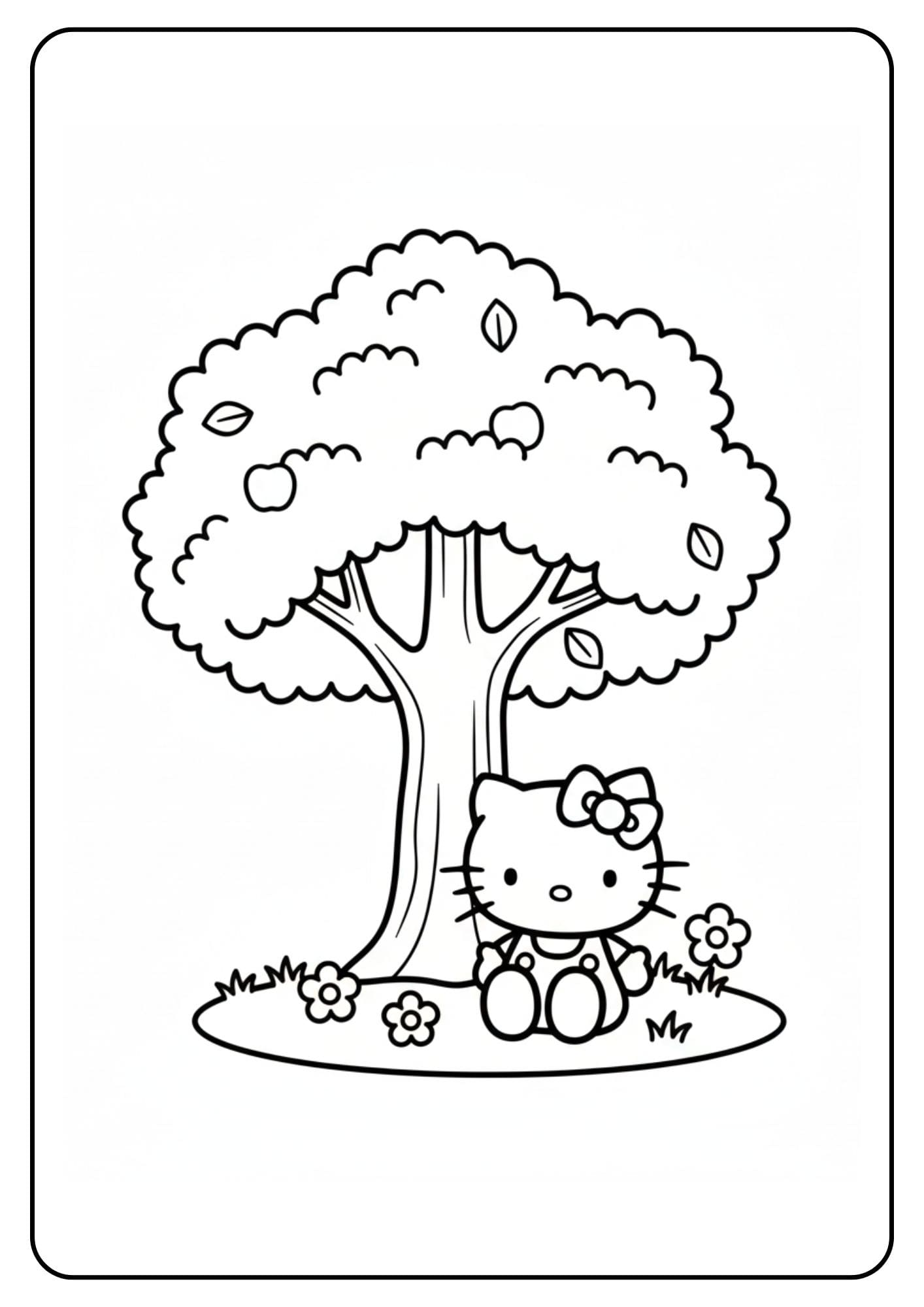 Cute Hello Kitty Coloring Page Tree