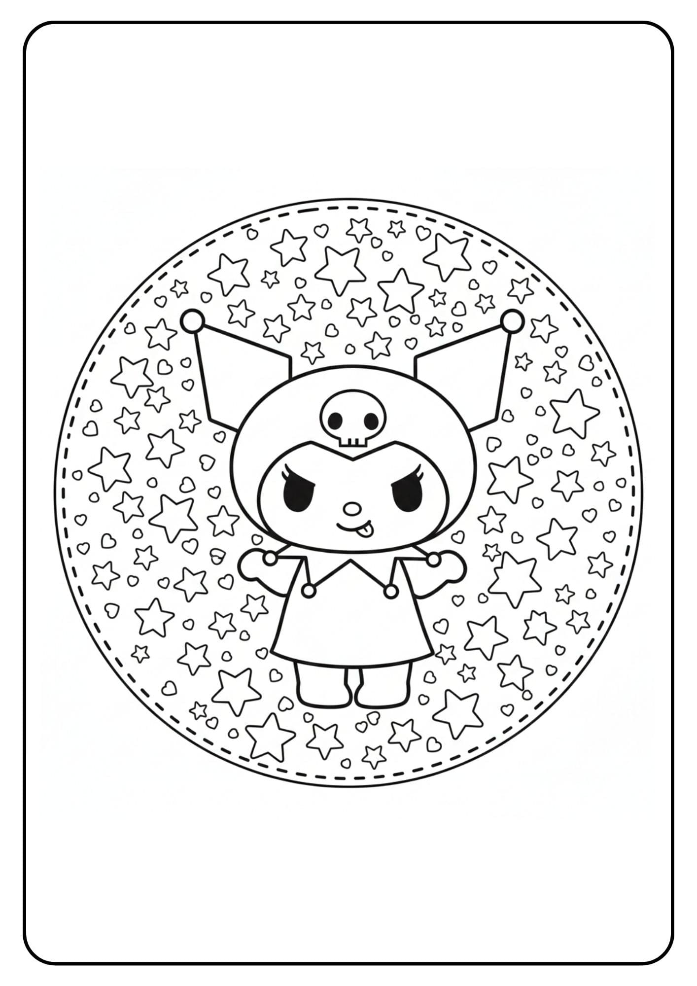 Cute Kuromi Coloring Page Hearts and Stars