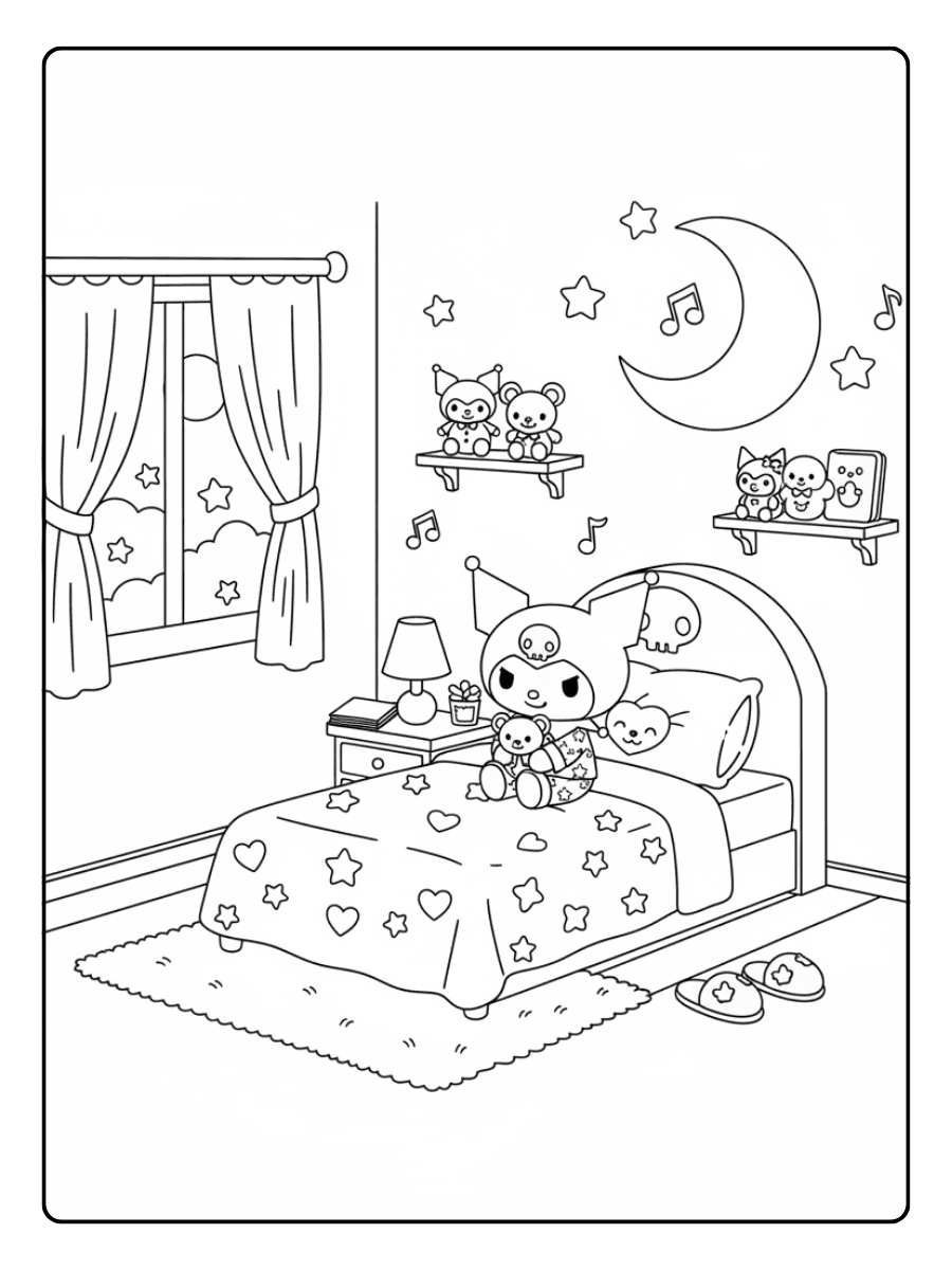 Cute Kuromi Coloring Pages – Kuromi Cozy Bedroom