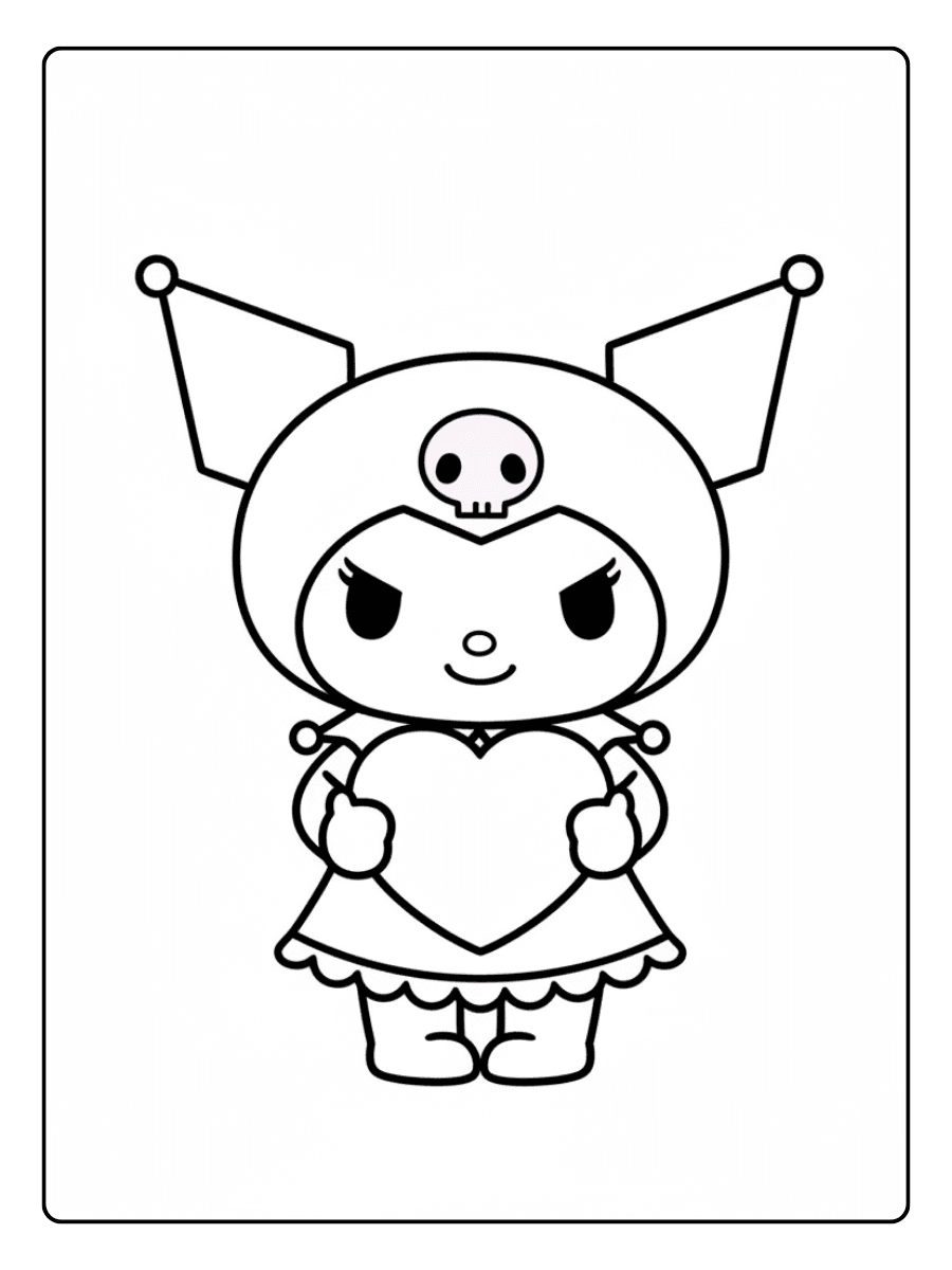 Cute Kuromi Coloring Pages – Kuromi Holding Heart
