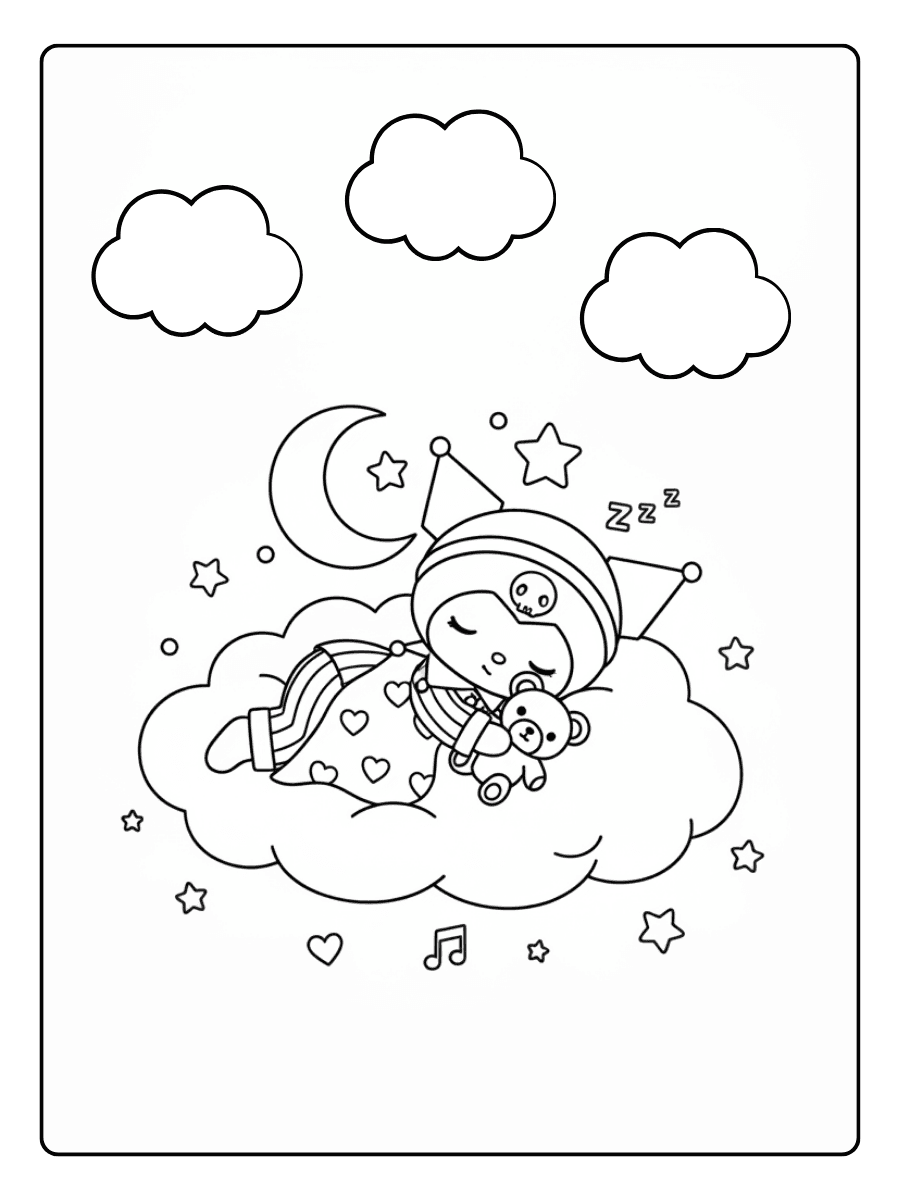 Cute Kuromi Coloring Pages – Kuromi Sleepy Style