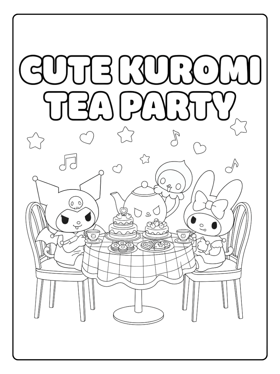 Cute Kuromi Coloring Pages – Kuromi Tea Party