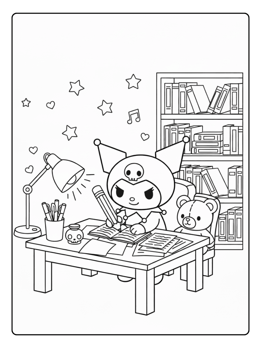 Cute Kuromi Coloring Pages – Kuromi Writing Notes