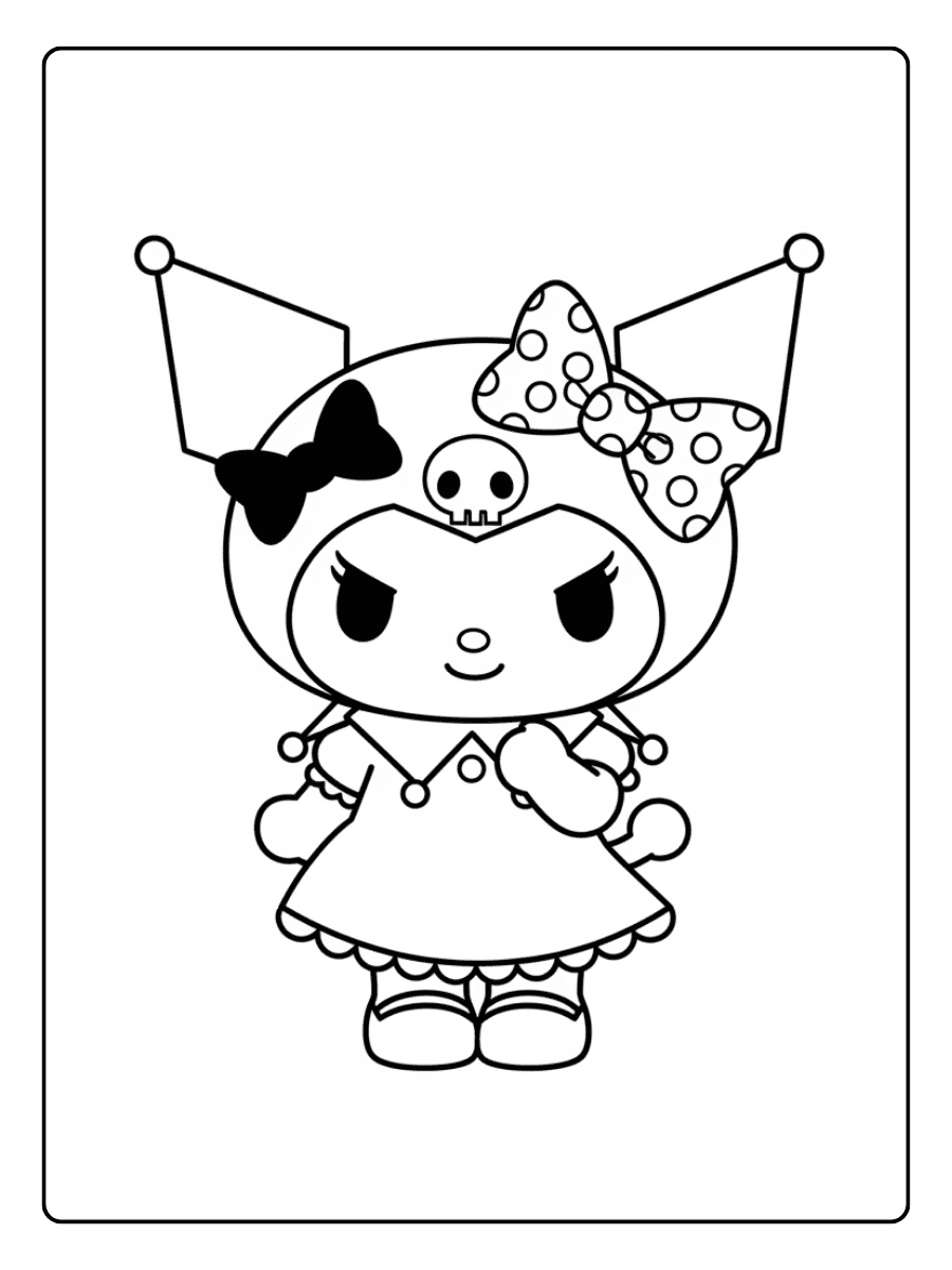 Cute Kuromi Coloring Pages – Kuromi with Cute Bow