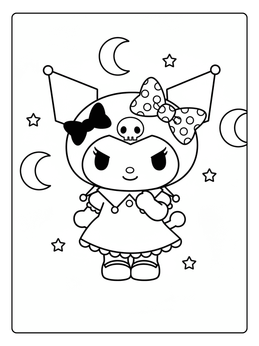 Cute Kuromi Coloring Pages – Kuromi with Moon