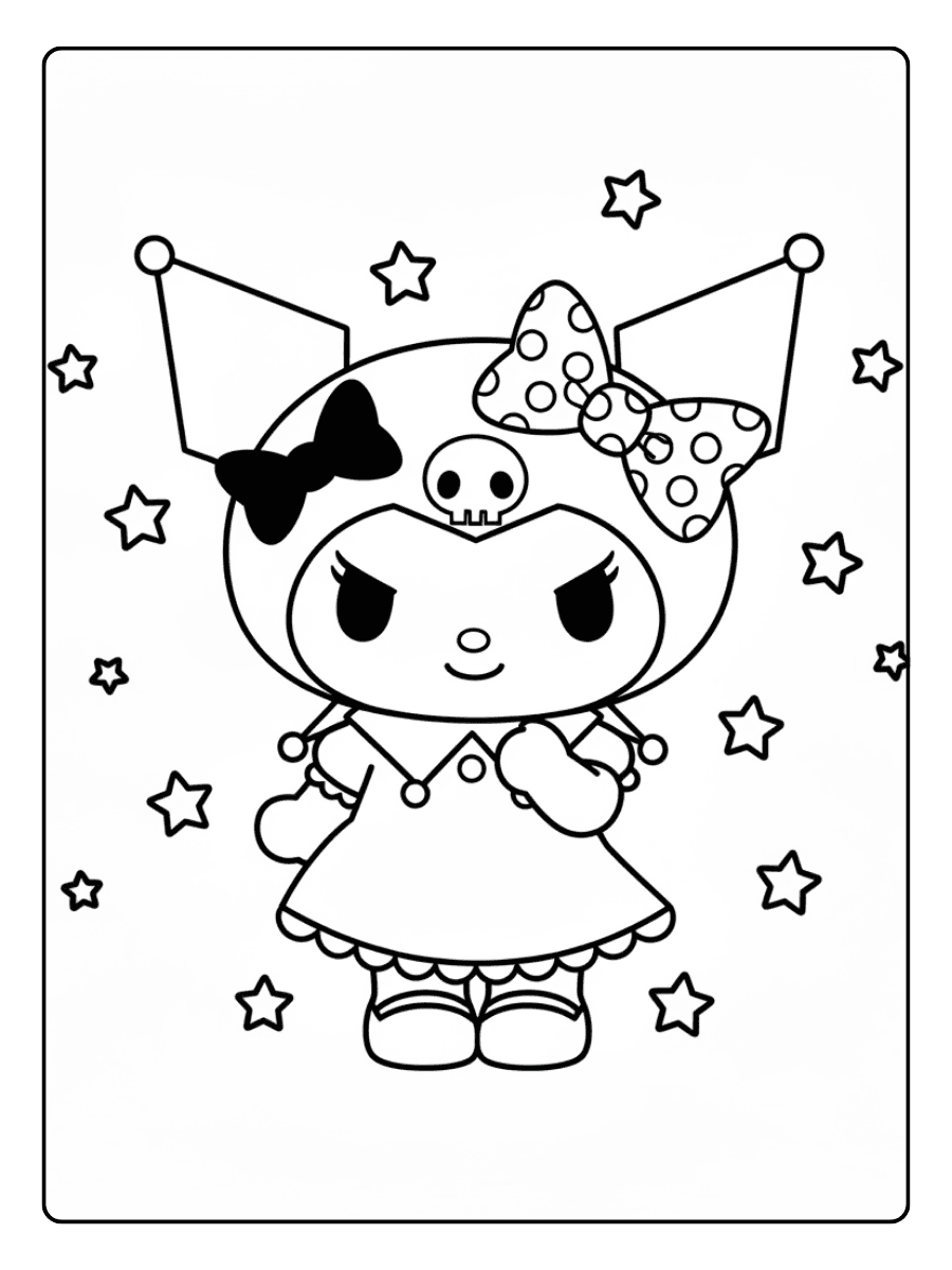 Cute Kuromi Coloring Pages – Kuromi with Stars