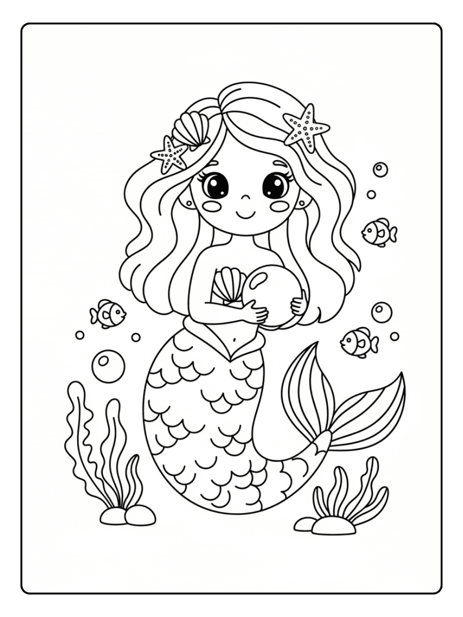 Cute Mermaid Coloring Pages – Happy Mermaid