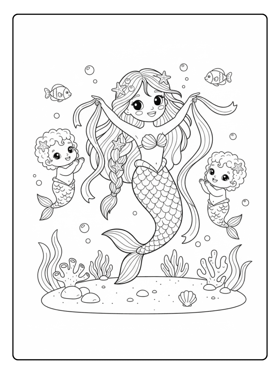 Cute Mermaid Coloring Pages – Mermaid Dancing