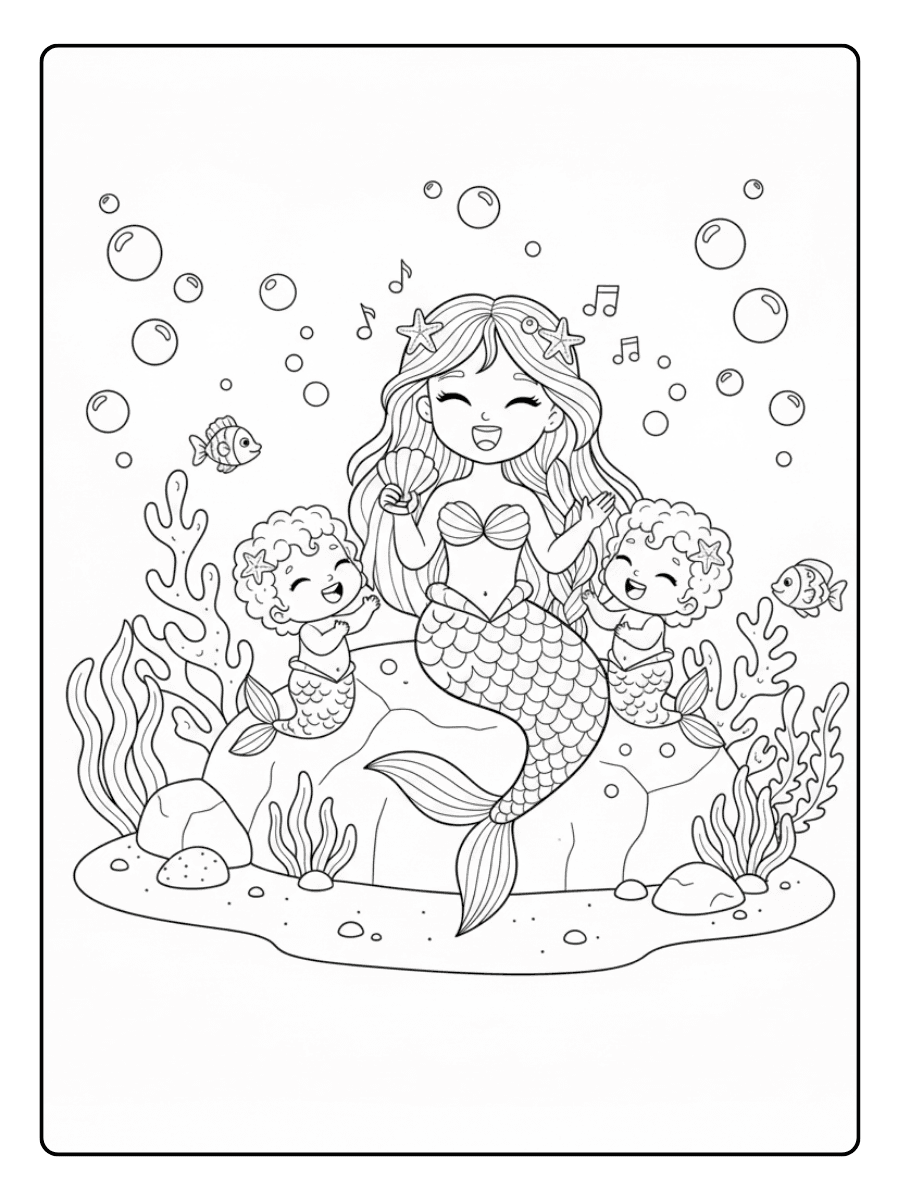 Cute Mermaid Coloring Pages – Mermaid Singing