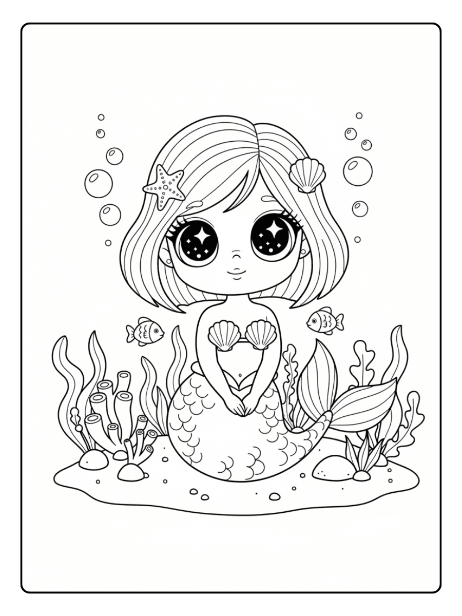 Cute Mermaid Coloring Pages – Mermaid with Short Hair