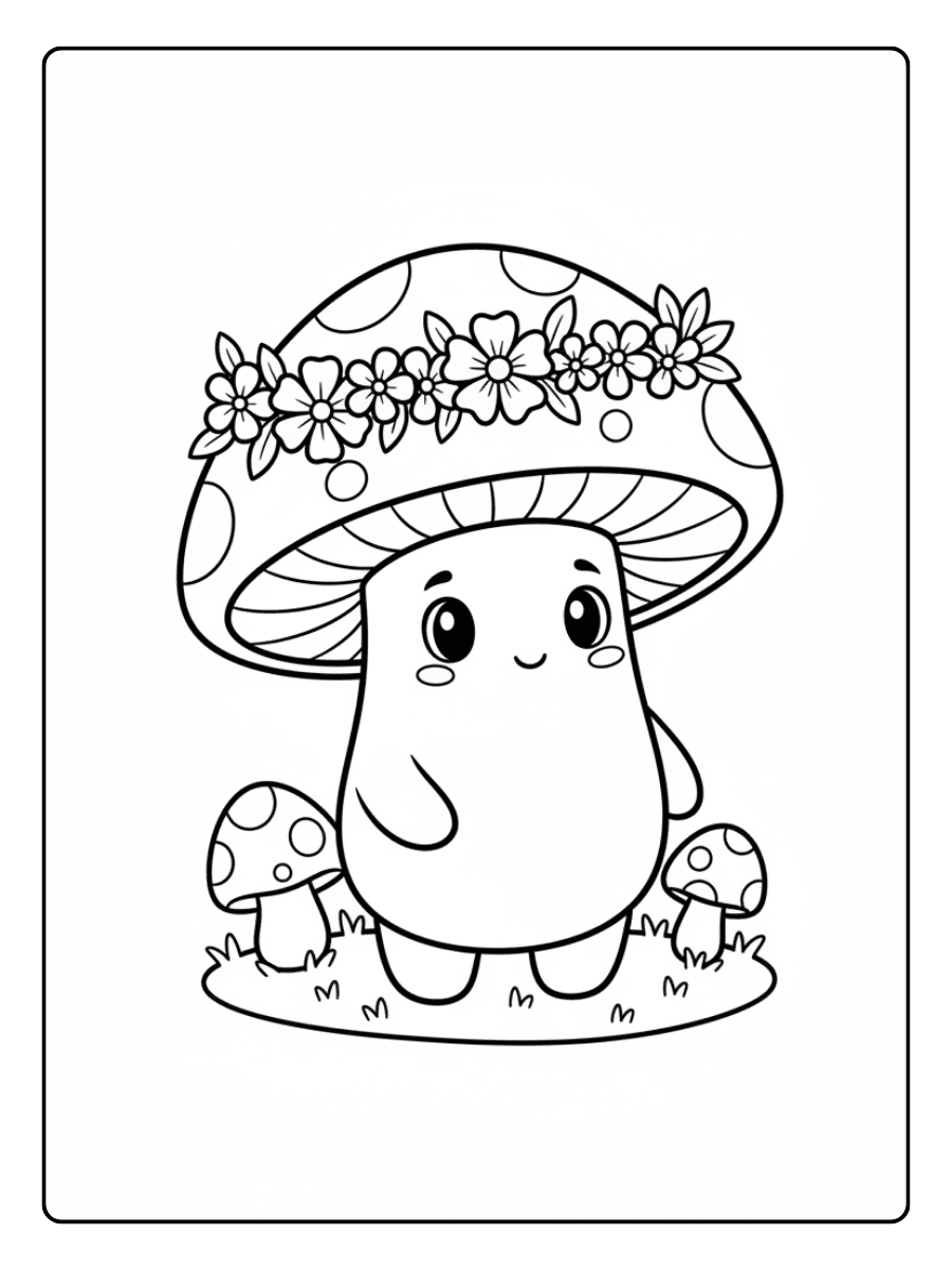 Cute Mushroom Coloring Pages – Flower Crown Mushroom