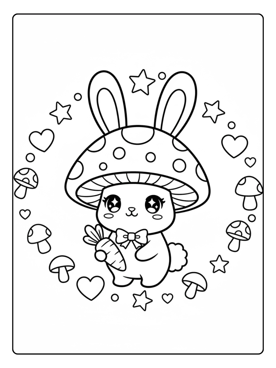 Cute Mushroom Coloring Pages – Mushroom Bunny