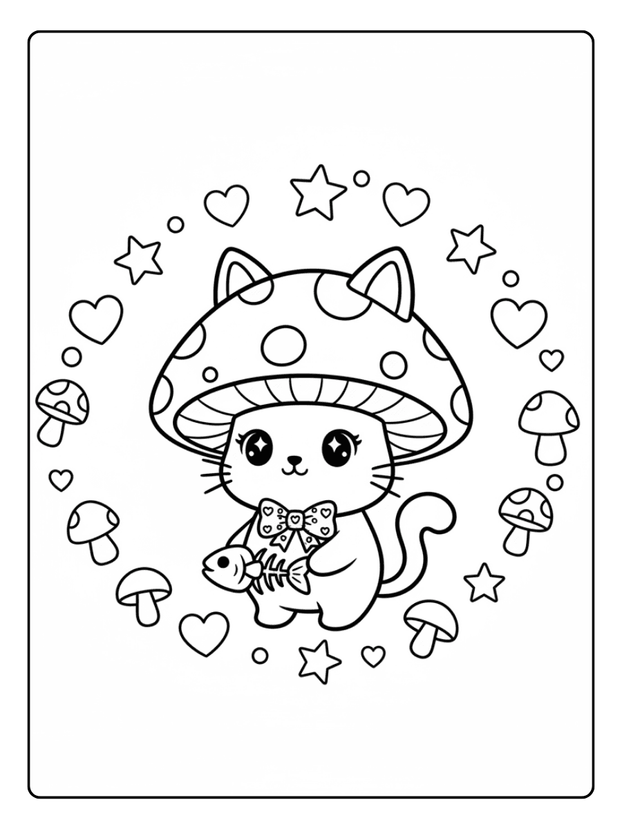 Cute Mushroom Coloring Pages – Mushroom Cat
