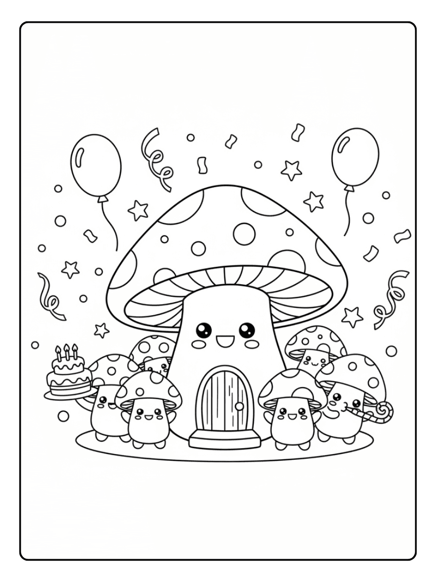 Cute Mushroom Coloring Pages – Mushroom Celebration