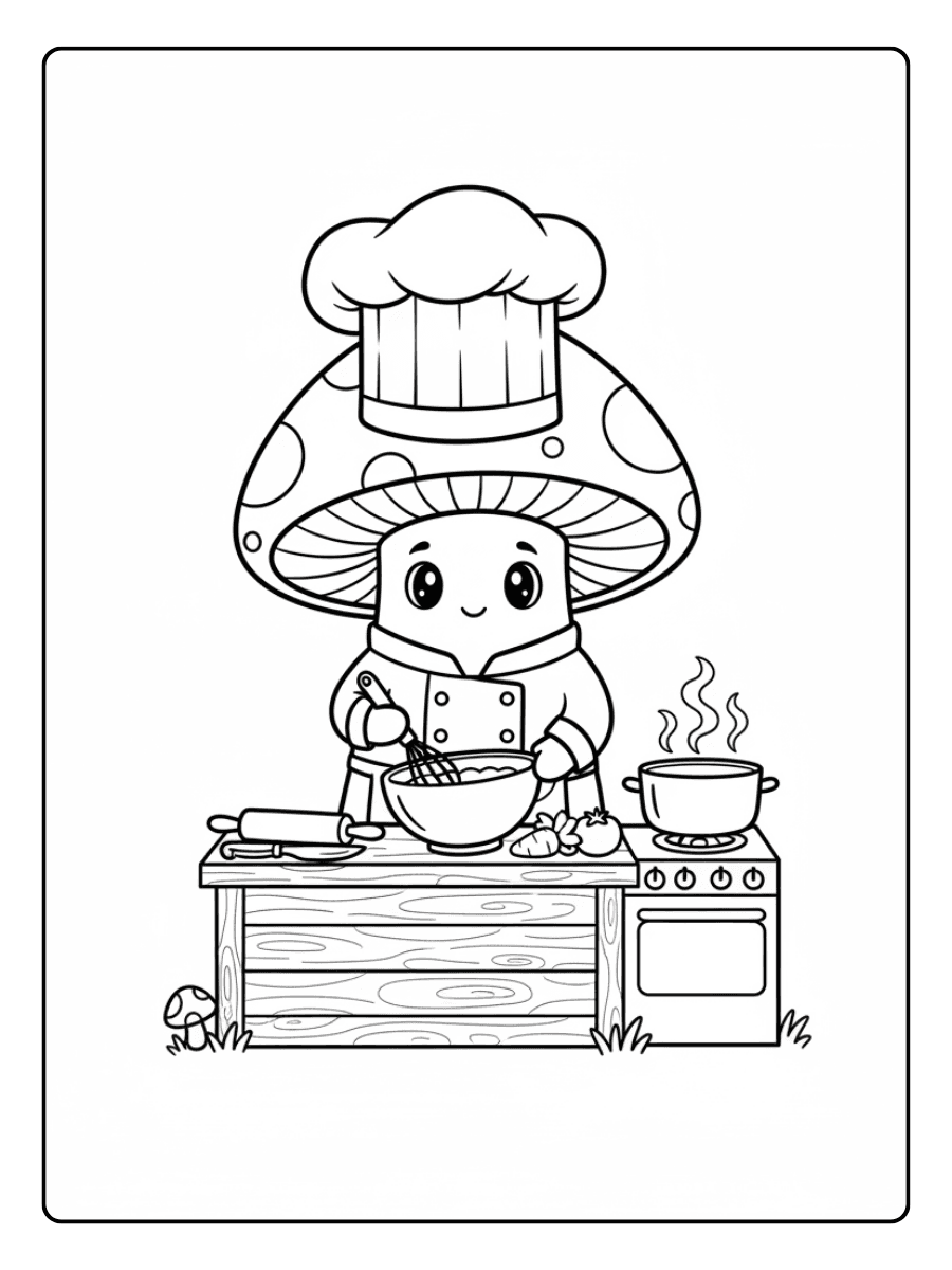Cute Mushroom Coloring Pages – Mushroom Chef