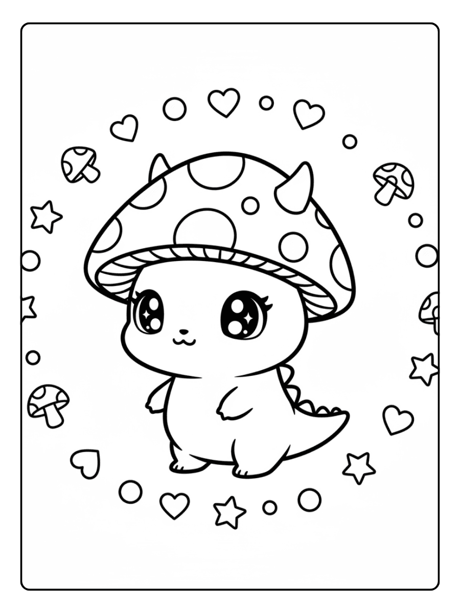 Cute Mushroom Coloring Pages – Mushroom Dino