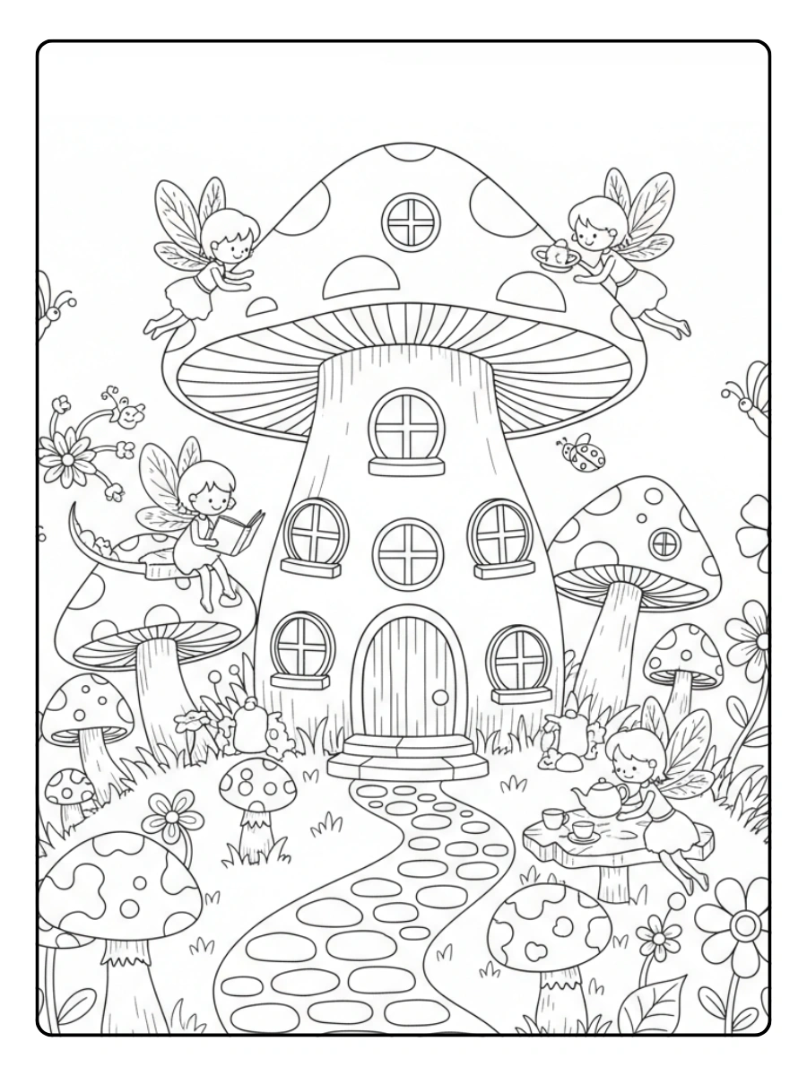 Cute Mushroom Coloring Pages – Mushroom Fairy Garden