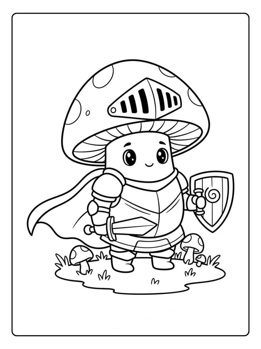 Cute Mushroom Coloring Pages – Mushroom Knight