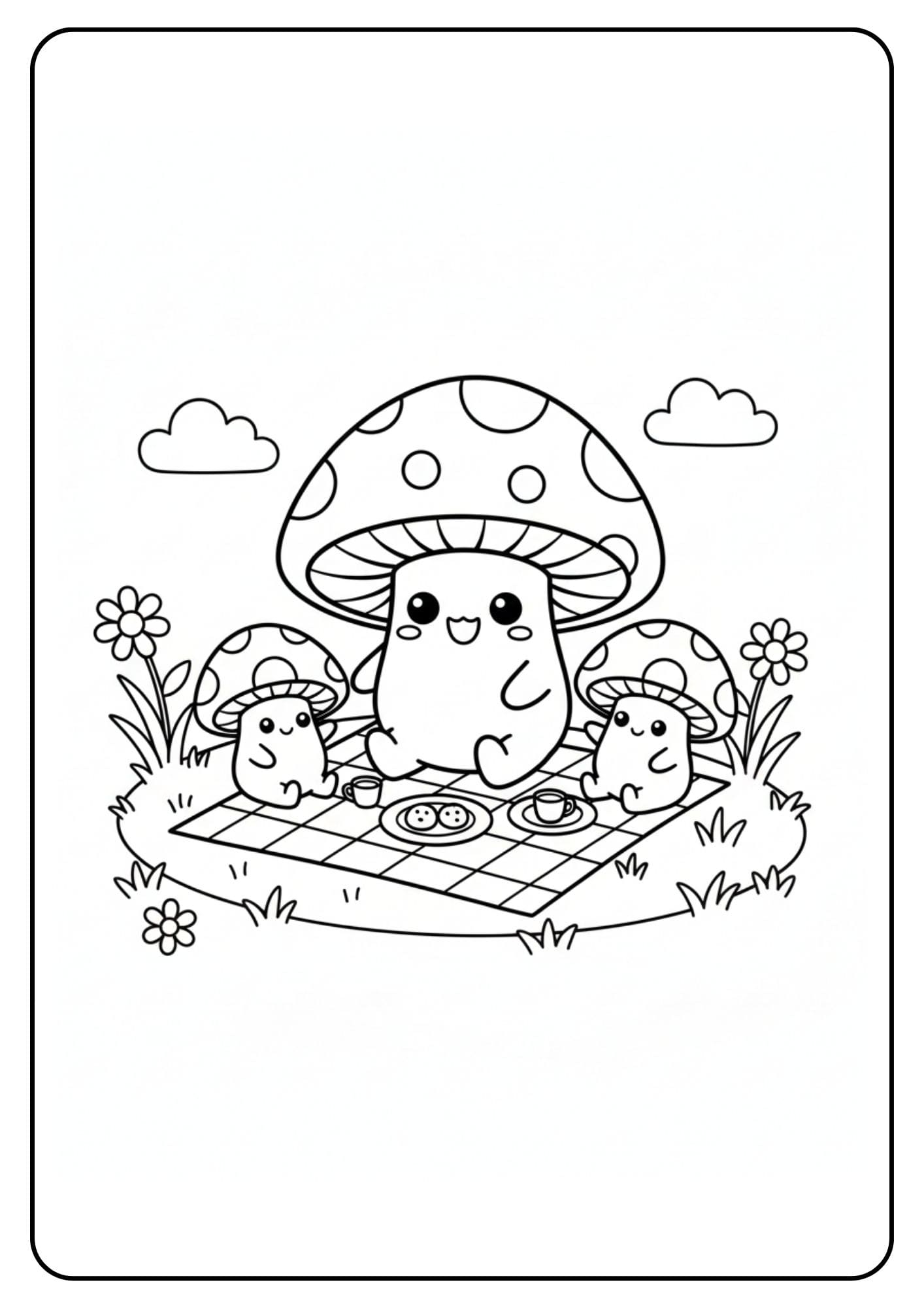 Cute Mushroom Coloring Pages – Mushroom Picnic