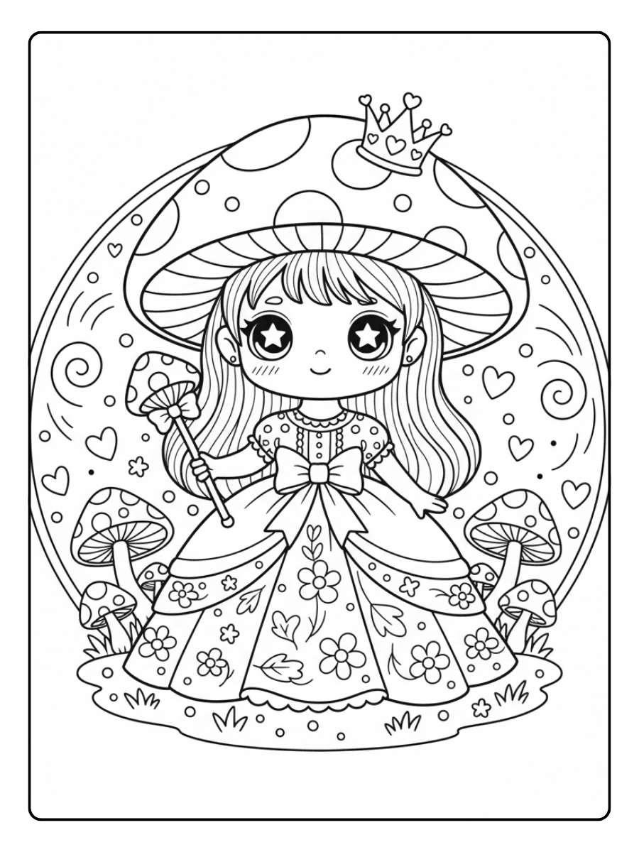 Cute Mushroom Coloring Pages – Mushroom Princess
