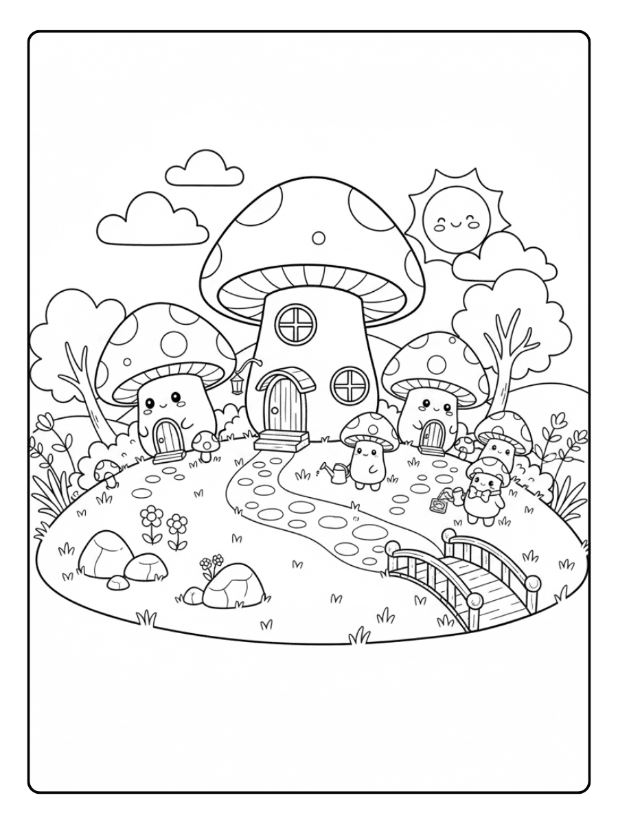 Cute Mushroom Coloring Pages – Mushroom Village