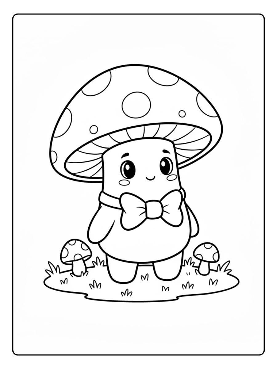 Cute Mushroom Coloring Pages – Mushroom with Bow Tie