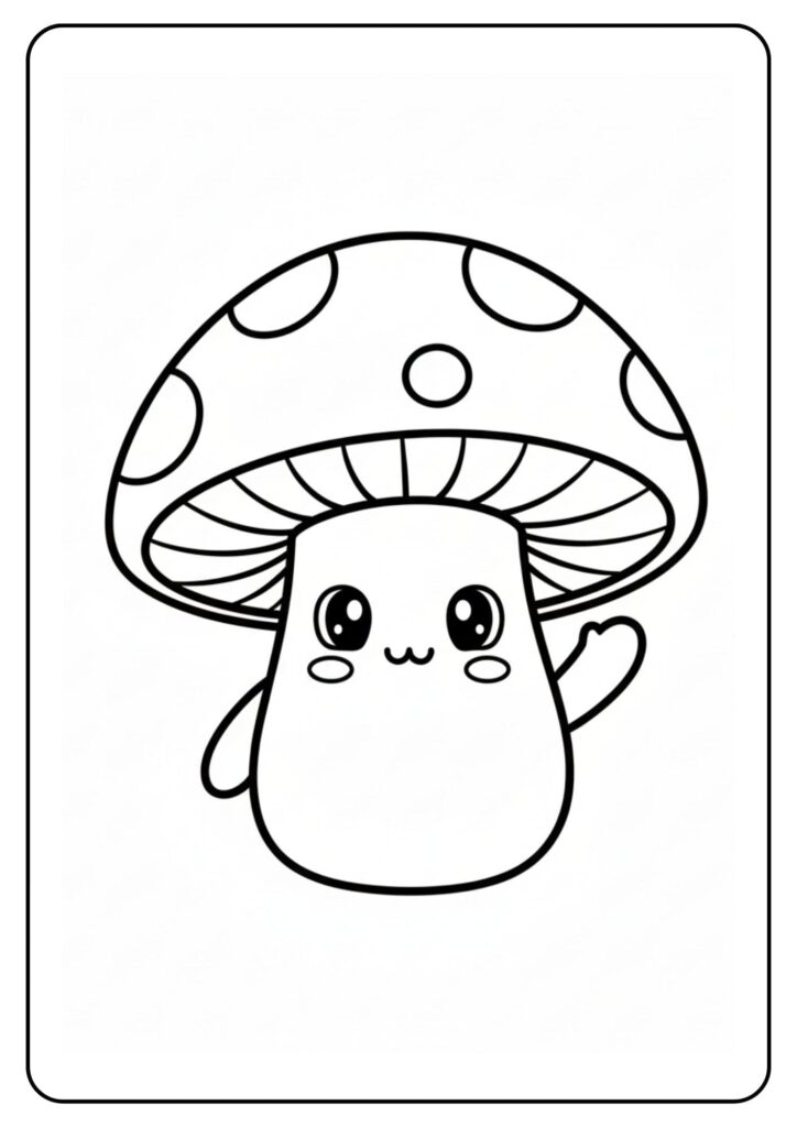 Cute Mushroom Coloring Pages – Playful Mushroom Character