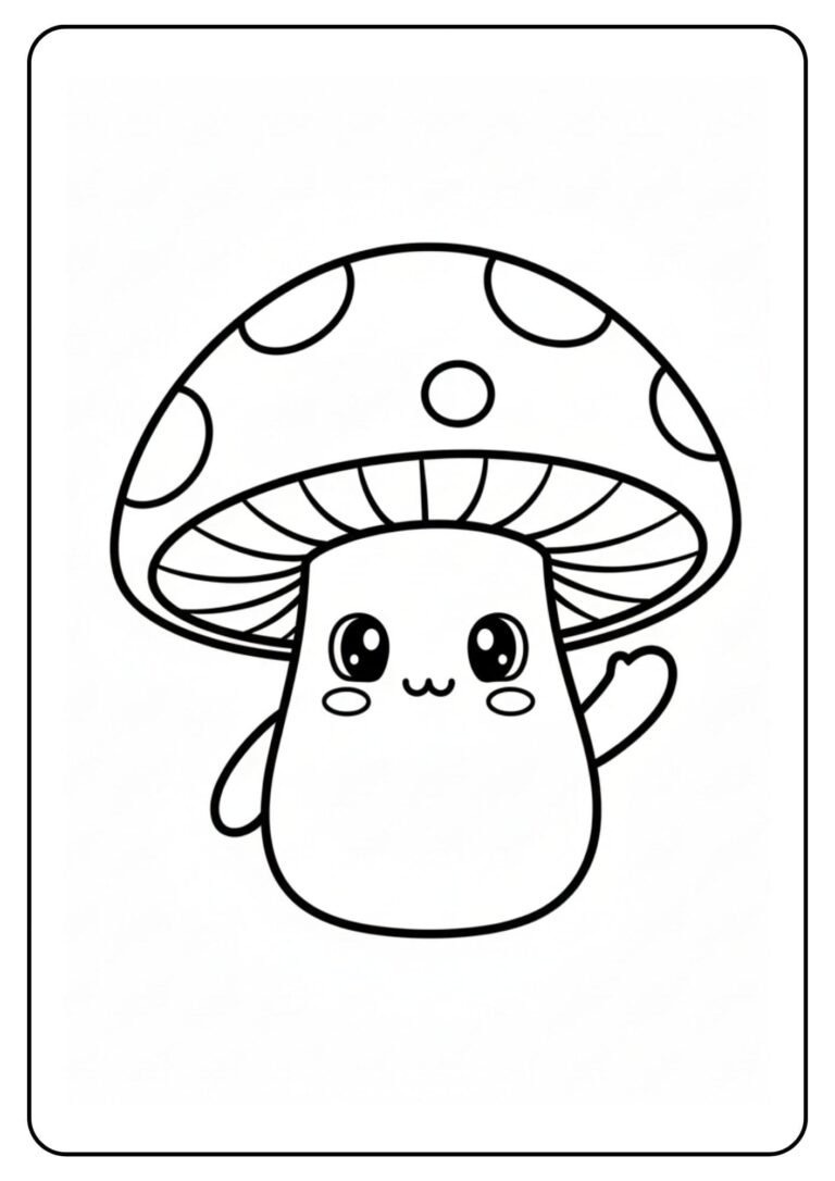 Cute Mushroom Coloring Pages – Playful Mushroom Character