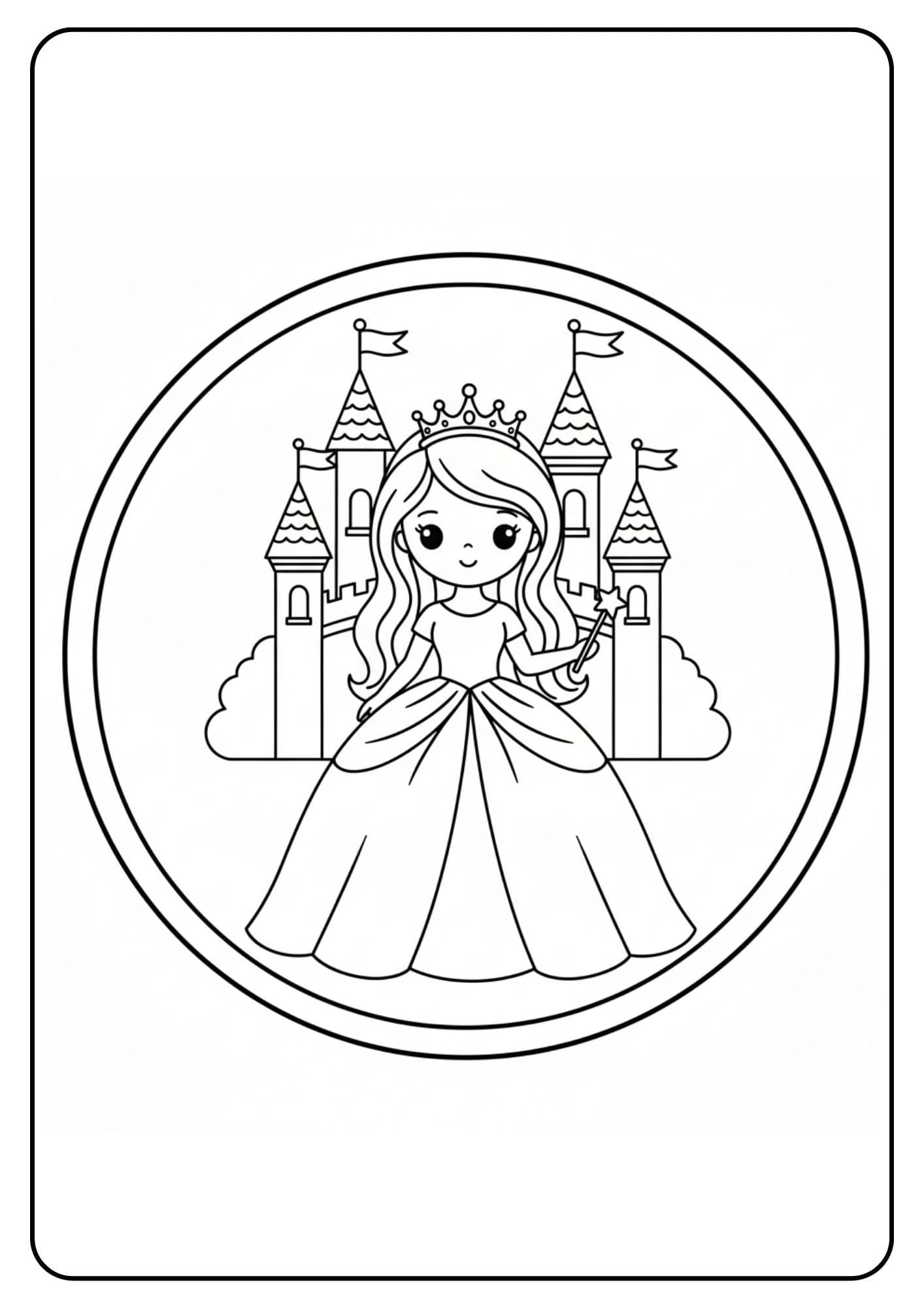 Cute Princess Coloring Page Castle