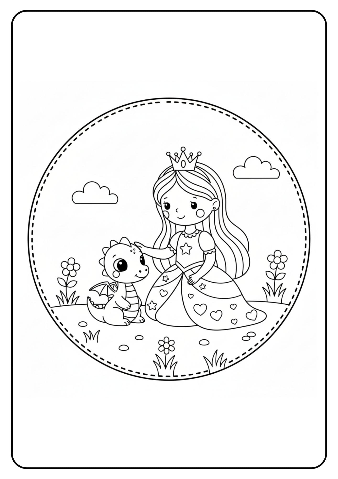Cute Princess Coloring Page Dragon