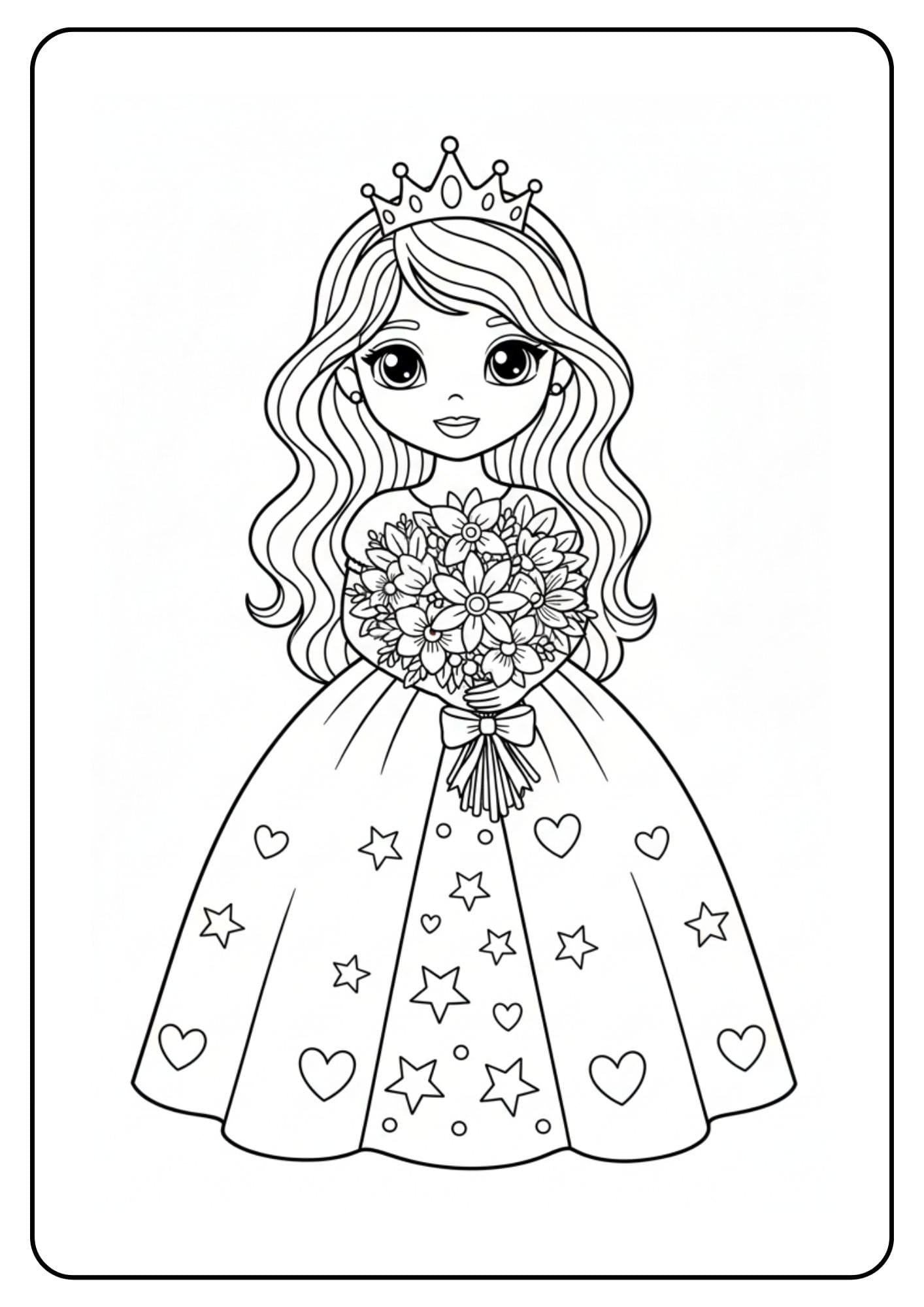 Cute Princess Coloring Page Flowers
