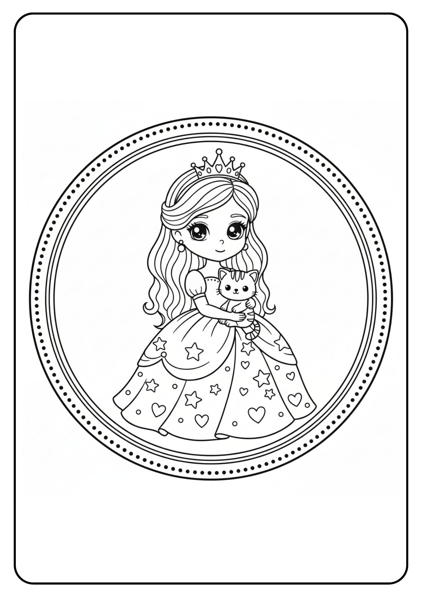 Cute Princess Coloring Page Kitten