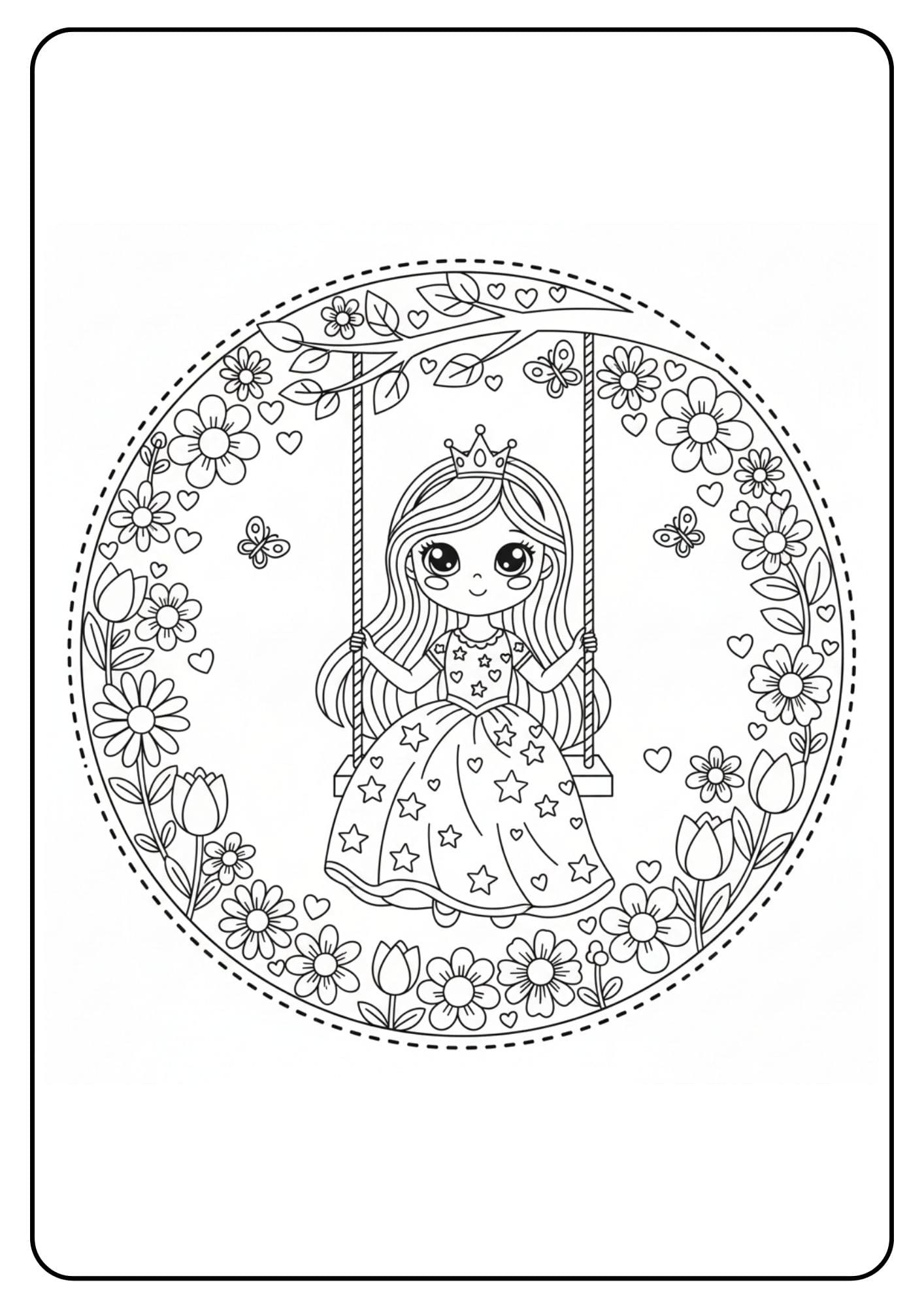 Cute Princess Coloring Page Swing