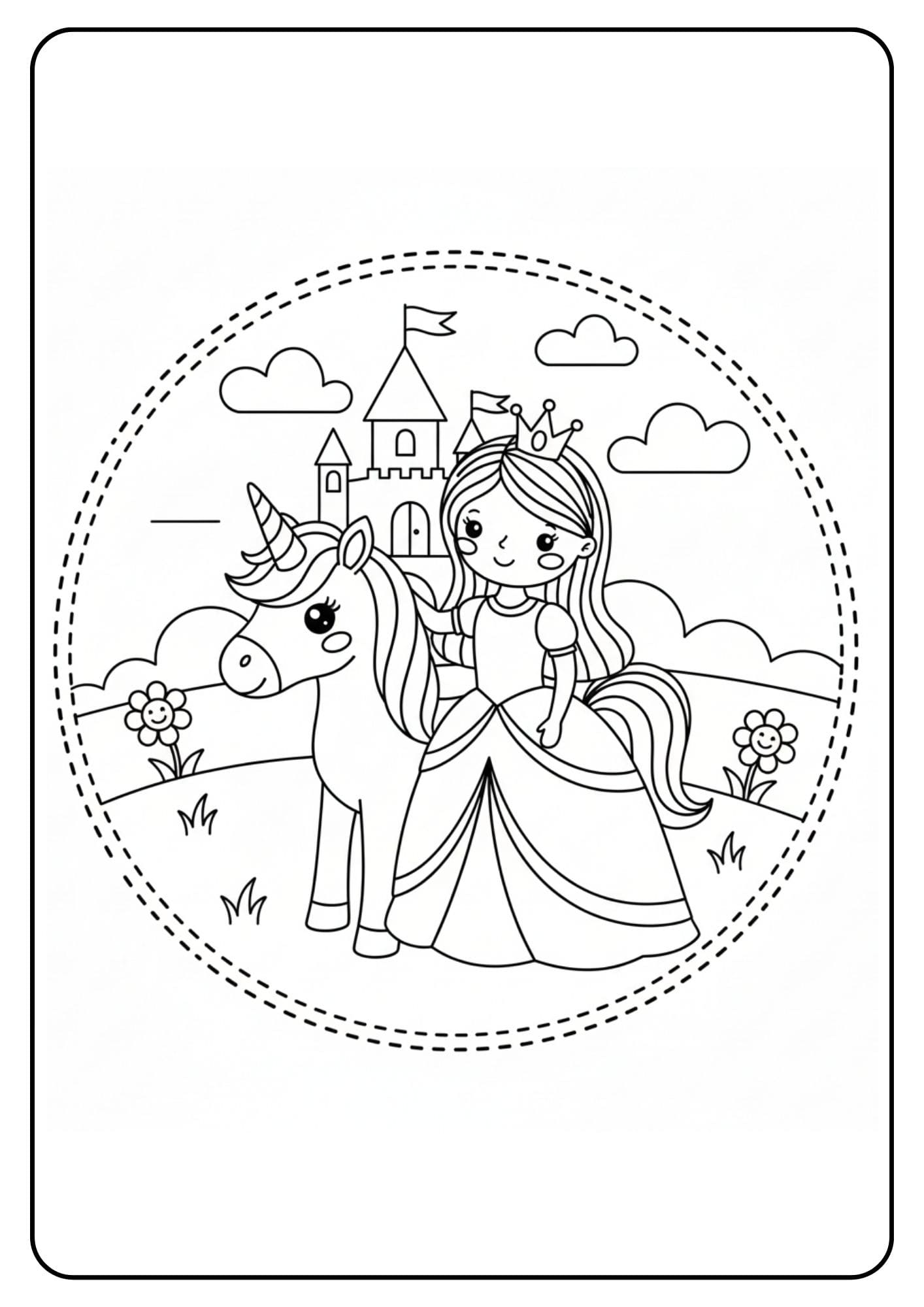 Cute Princess Coloring Page Unicorn