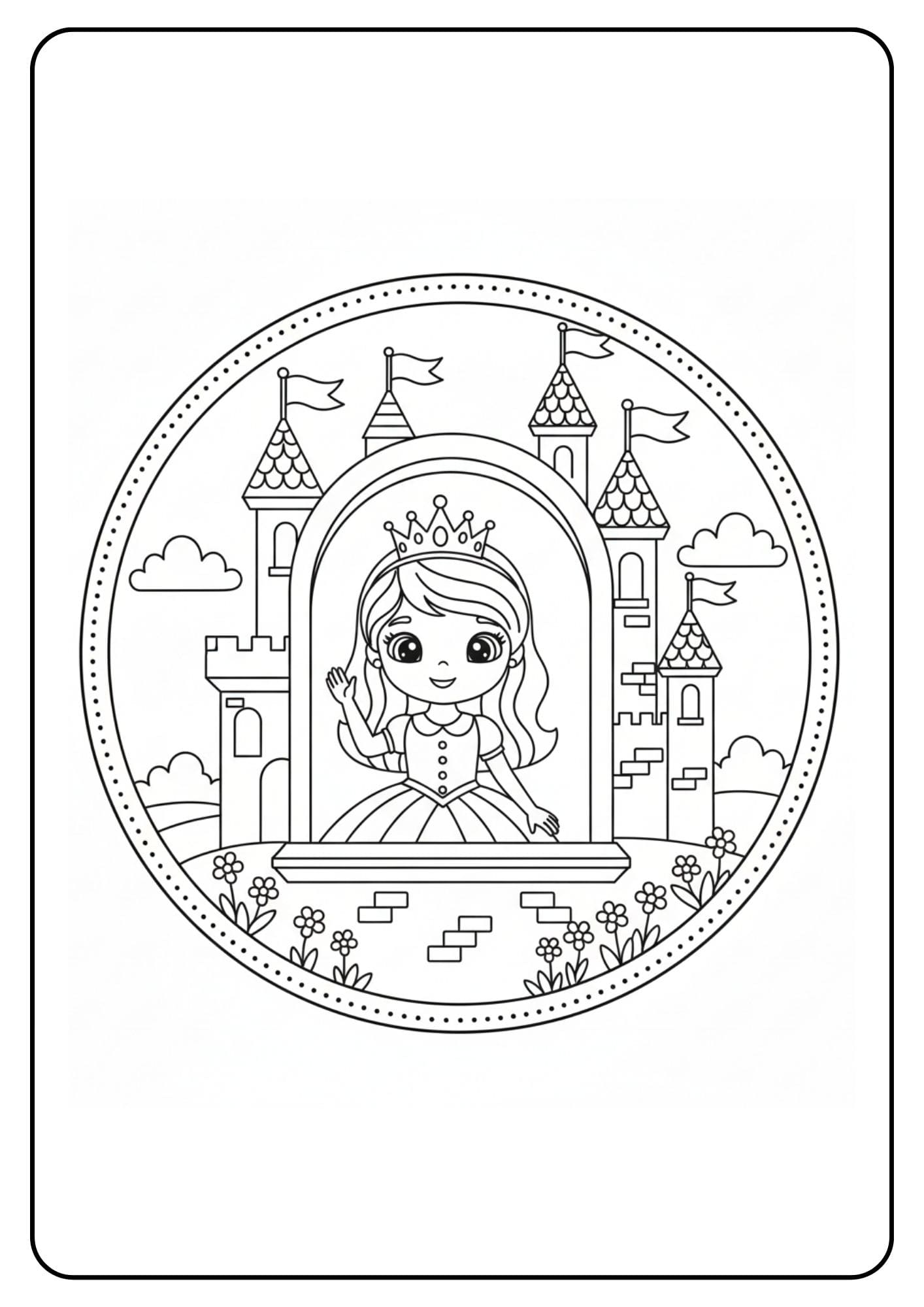 Cute Princess Coloring Page Window