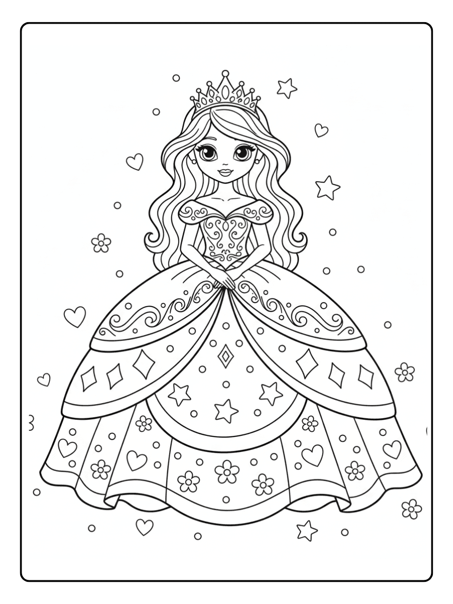 Cute Princess Coloring Pages – Princess in Ball Gown