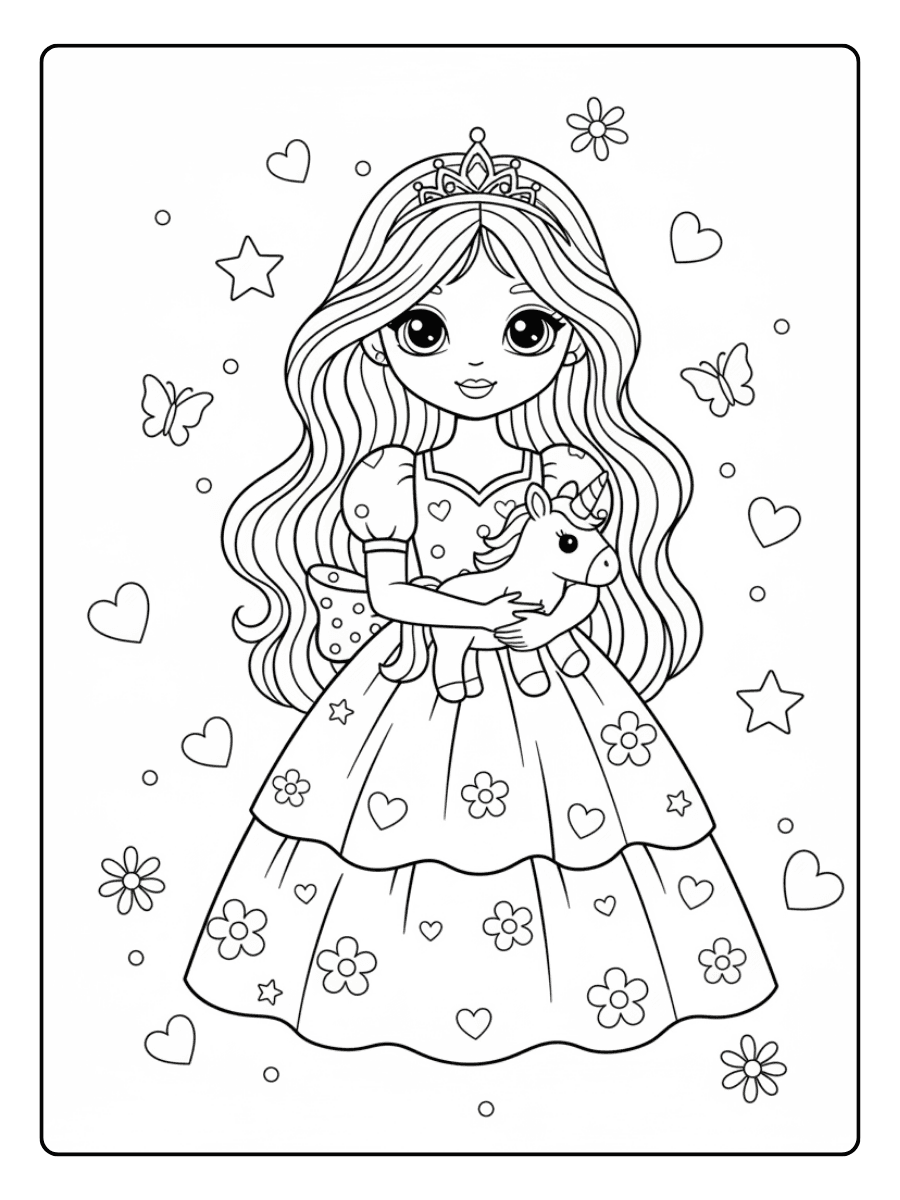 Cute Princess Coloring Pages – Princess in Cute Dress