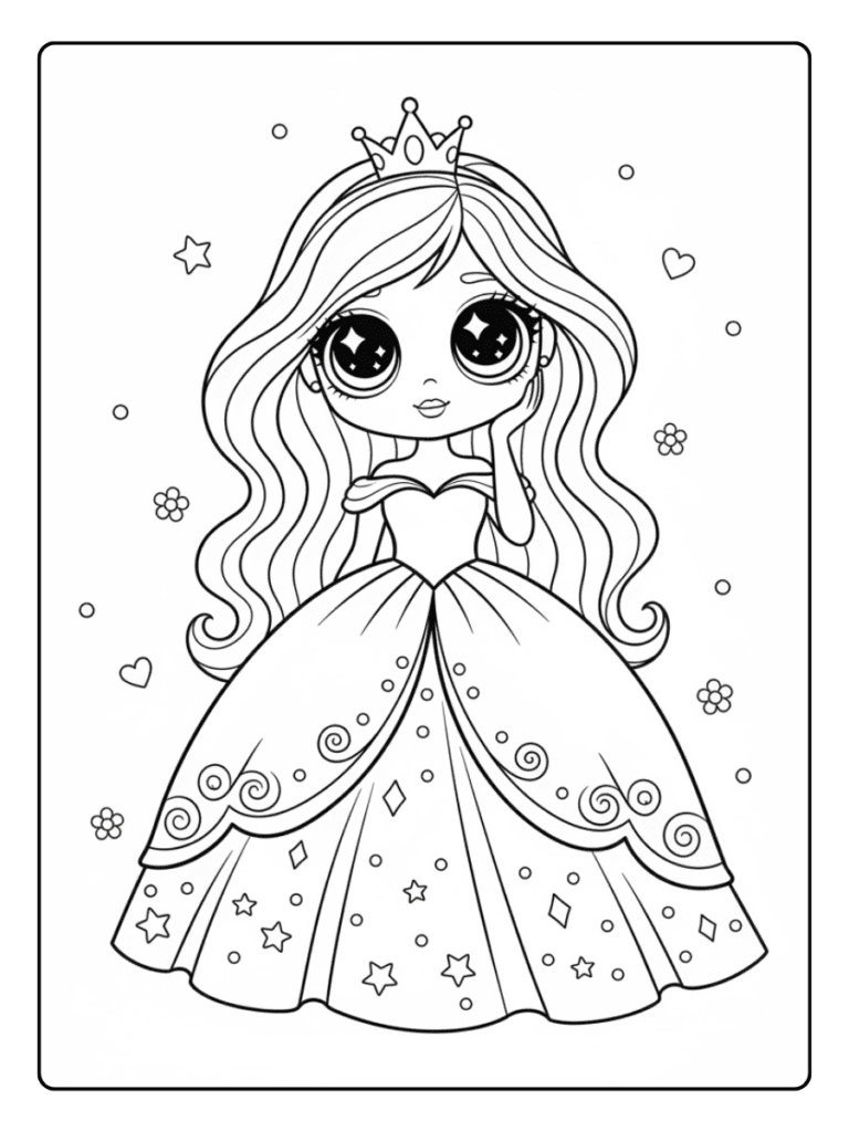 Cute Princess Coloring Pages – Princess with Big Sparkly Eyes