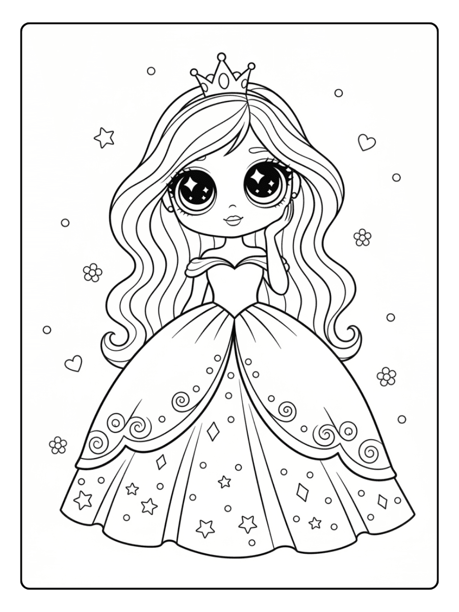 Cute Princess Coloring Pages – Princess with Big Sparkly Eyes