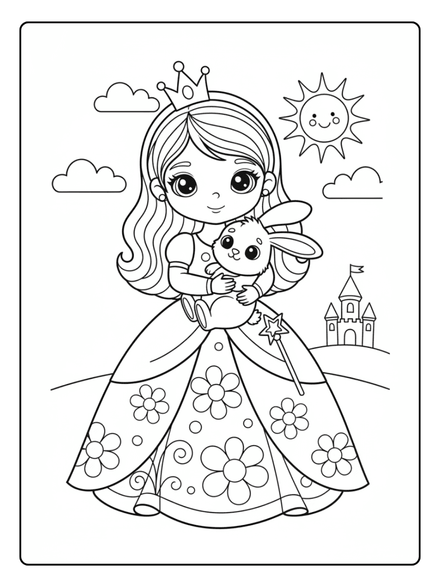 Cute Princess Coloring Pages – Princess with Bunny