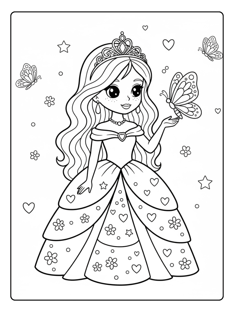 Cute Princess Coloring Pages – Princess with Butterfly