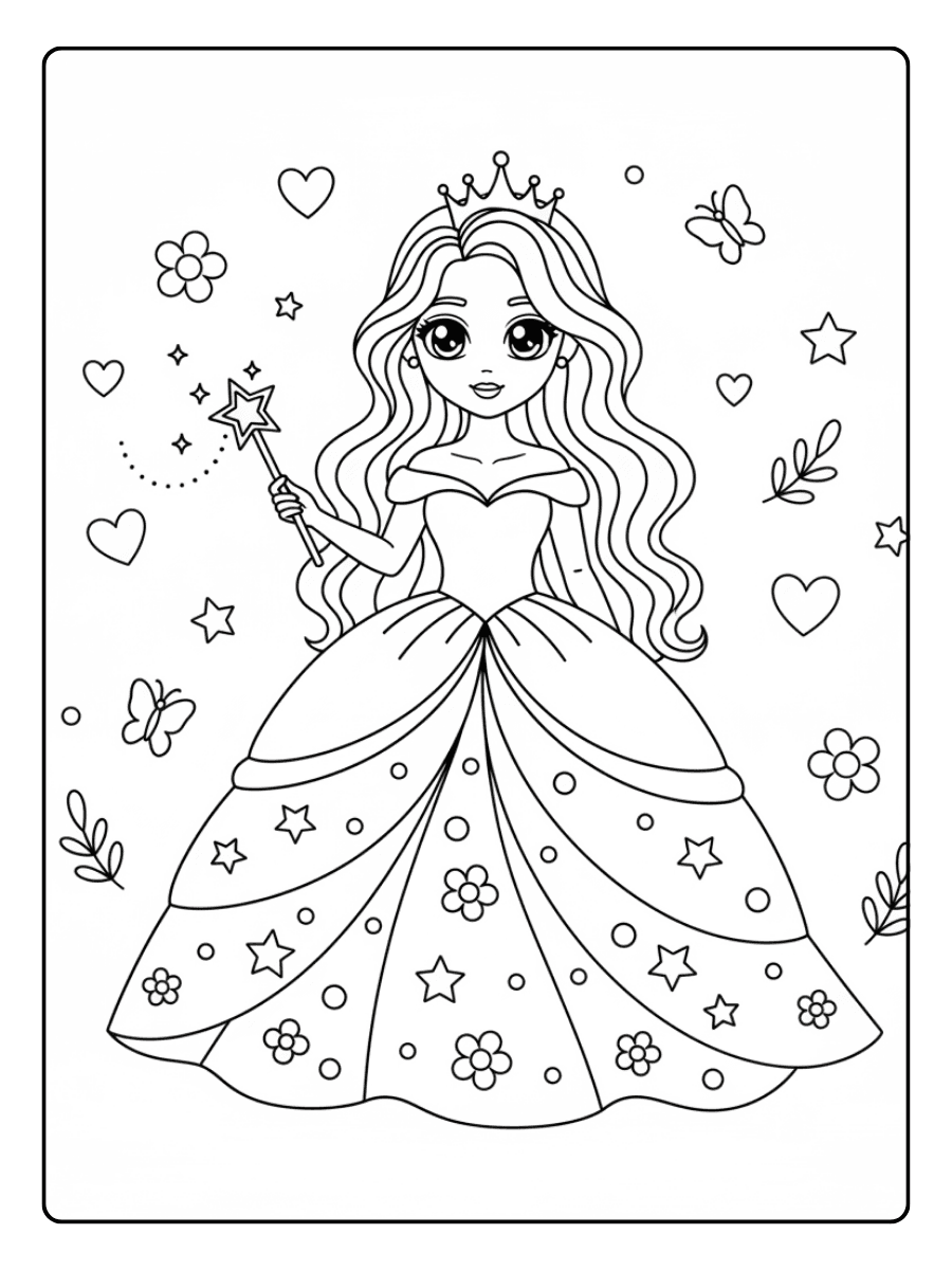 Cute Princess Coloring Pages – Princess with Magic Wand