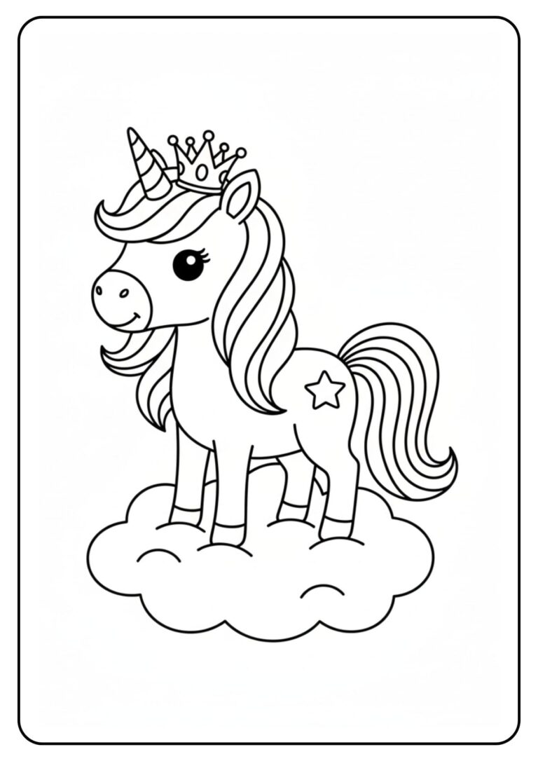 Cute Unicorn Coloring Page Crown