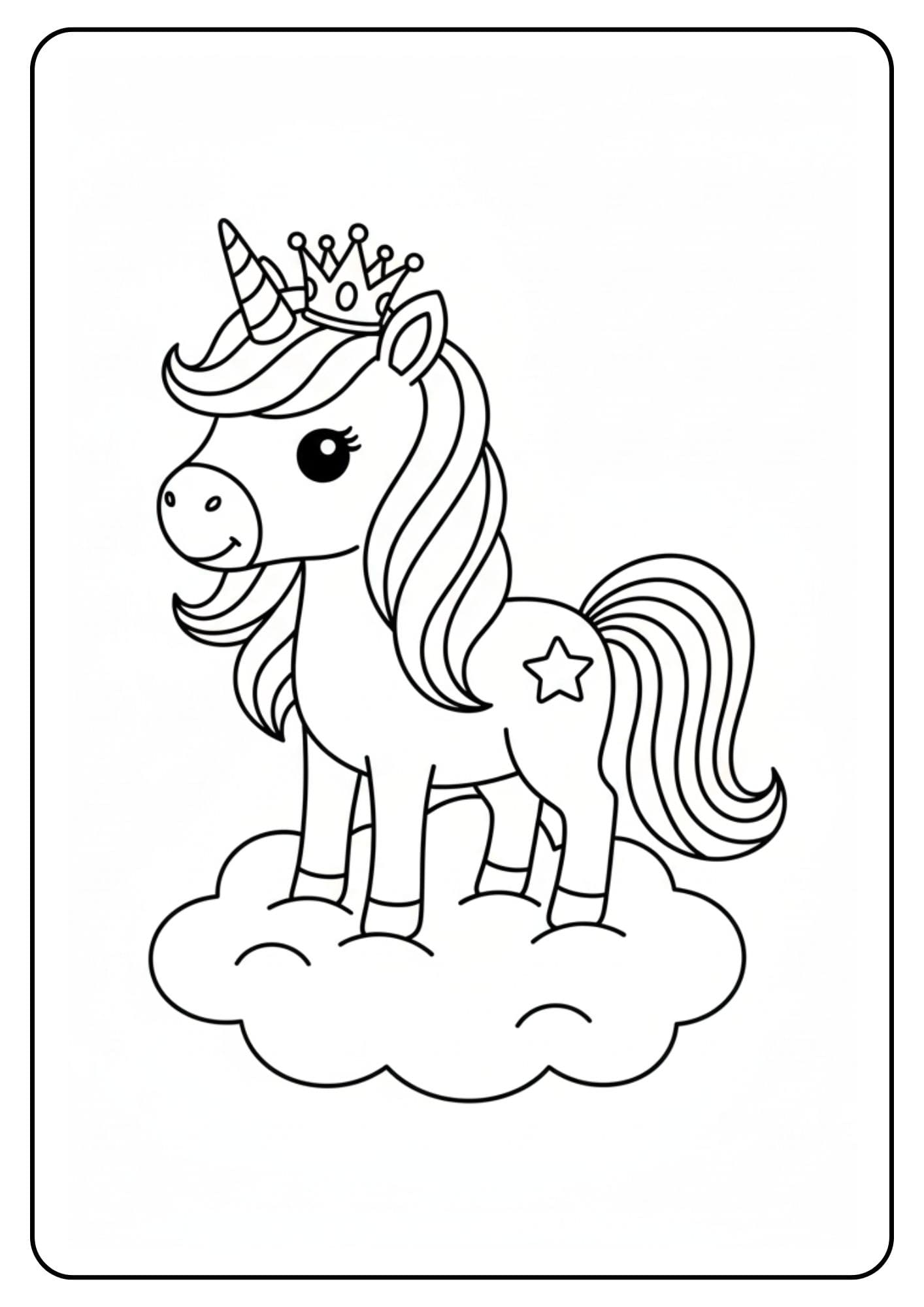 Cute Unicorn Coloring Page Crown