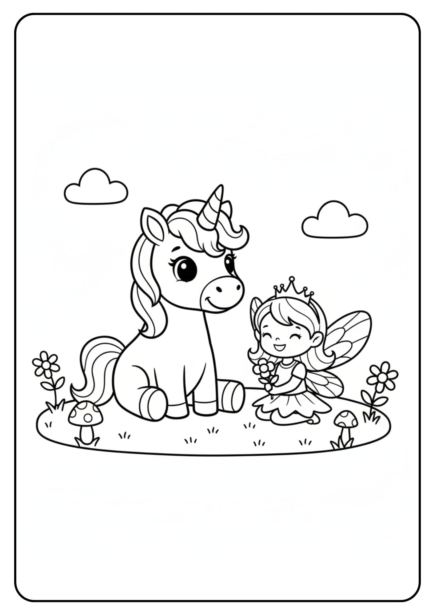 Cute Unicorn Coloring Page Fairy