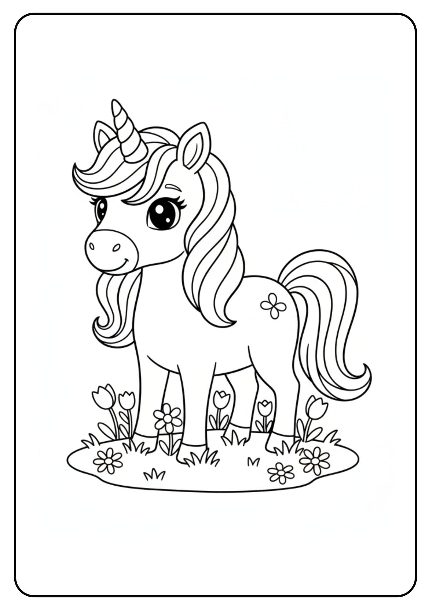 Cute Unicorn Coloring Page Flowers